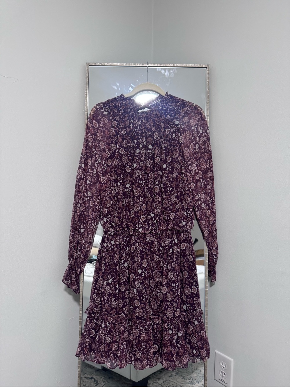 Shoshanna Burgundy Floral Long-Sleeve Tiered Dress